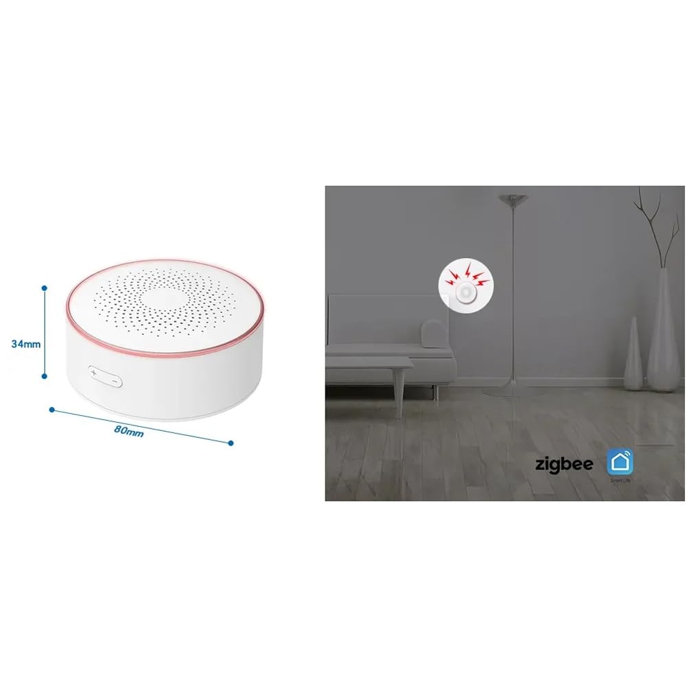 Tuya Smart Zigbee Drahtlose Sirene für Audible und sichtbar, 100 dB, Anti-Manipulation, Wechselstromversorgung, Arbeitslautstärkeneinstellung, EU-Stecker