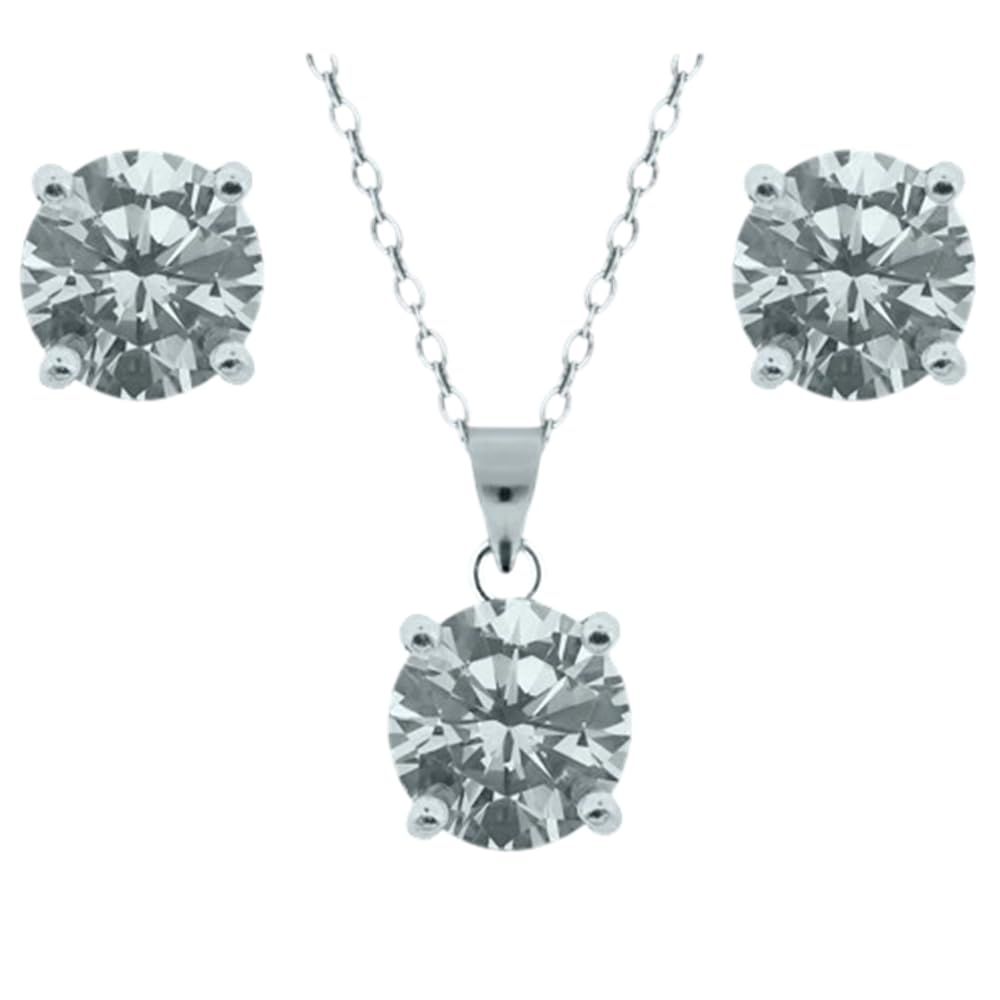 Set di gioielli in argento Sterling da donna, collana e orecchini con zirconi scintillanti, argento 925, punti di luce 6 mm, catena 40 cm con prolunga, colore argento
