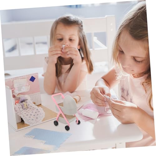 YARNOW Miniatur Puppenwagen Realistische Babykutsche aus Stabilem Kunststoff Geeignet für Puppenhaus Dekoration und Rollenspiele Grauer Puppenwagen Modellwagen – Bild 6