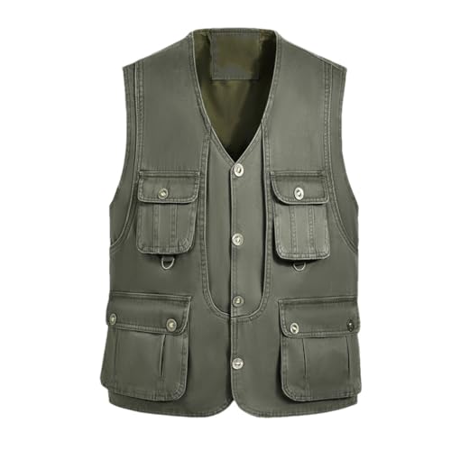 Men's All Seasons Cotton Multi-Pocket Vest Sleevel Warm Casual ets Deep EN8 Vest XXXL