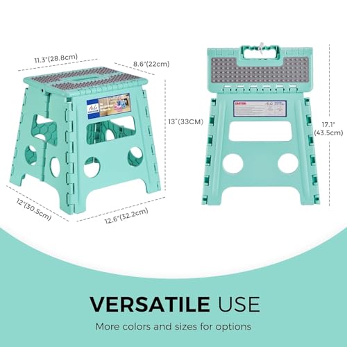 Image of ACKO Folding Step Stool 13 Inch Stool Heavy Duty Plastic Foldable Step Stools for Kids, Stepping Stool with Handle, Suitable for Kitchen Hold Up to 300 LB (Teal 1PC)