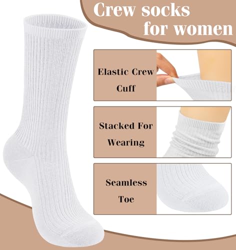 Image of YSense Women's Cotton Crew Socks 6 Pairs, Long Cute Aesthetic Neutral Athletic Boot Socks for Women Stocking Stuffers Gifts