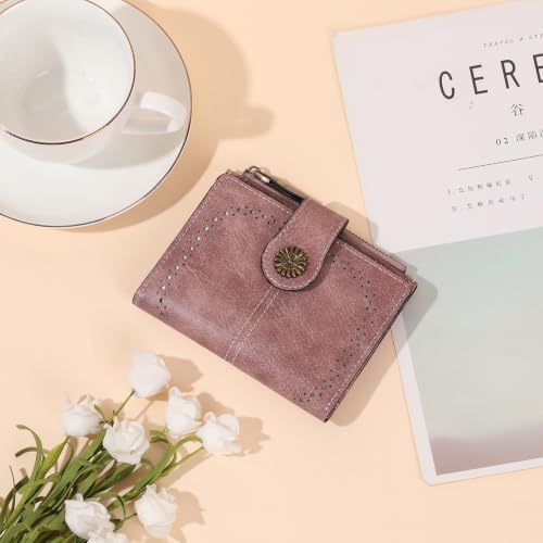 Image of Small Wallet for Women Bifold Credit Card Holder RFID Blocking with Zipper Pocket