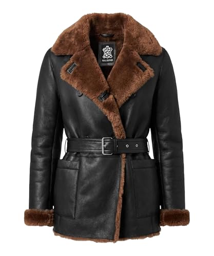 JJackin Black Leather Shearling Coat Women - Brown Faux Fur Long Winter Coats for Womens | Esta Black M