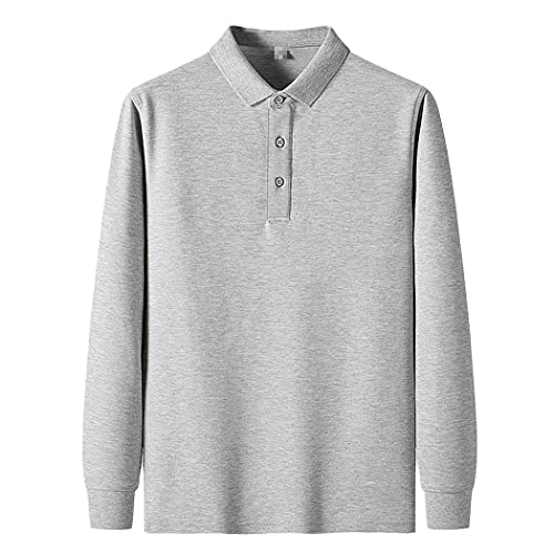 Polo d'automne manches longues homme gris en maille unie casual haut de gamme