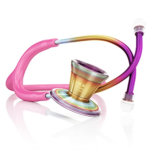 MDF Kaleidoscope ProCardial Cardiology Stethoscope, Lightweight Titanium, Adult, Dual Head, Free-Parts-for-Life, Fuschia Tube, Kaleidoscope Chestpiece-Headset, MDF797TKL32