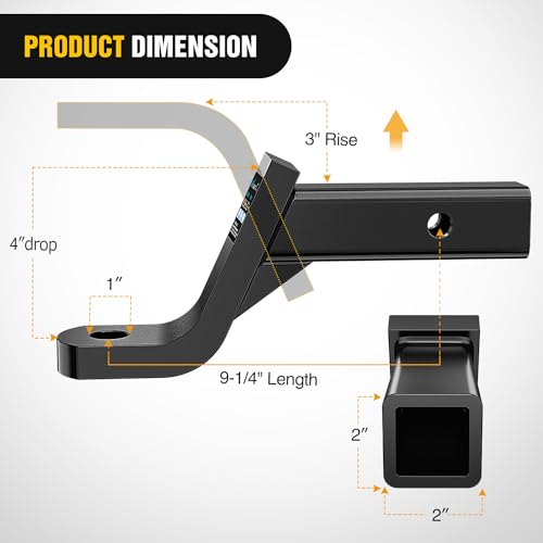 Image of Nilight Trailer Hitch Ball Mount 4 inch Drop, 3 inch Rise, 1 inch Ball Hole fits 2 inch Receiver with 5 /8 inch Hitch Pin, 7500 lbs GTW Heavy Duty Ball Hitch