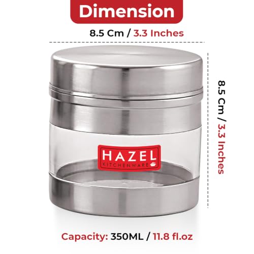 Image of HAZEL Stainless Steel Transparent See Through Container Set of 2, Silver, 350 ML Each