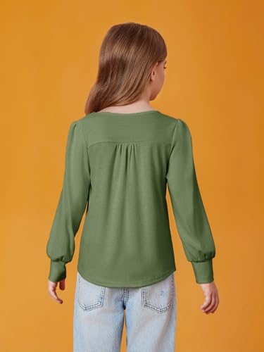 Image of Haloumoning Girls Puff Long Sleeve Shirts Fall Tops 5-14Y