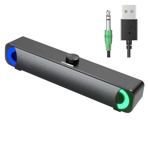 HPYLIF·H USB Computer Speaker, RGB Desktop Soundbar, Wired Sound Bar with Standard 3.5mm AUX jack and USB Interface, PC Speakers for Desktop, Laptop, MP4, Plug and Play