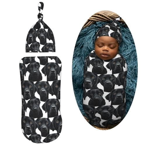 Image of Cute Labrador Lab Dog Newborn Swaddle Blankets Hat Sets Soft Baby Receiving Blanket Swaddle Sack for Baby Shower Infant Boy Girl Gift