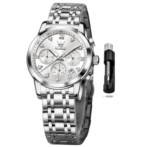 Image of OLEVS Women Watch Multifunctional Two Tone Watch Fashion Business Analog Quartz Ladies Watch Stainless Steel Waterproof Diamond Watch for Women