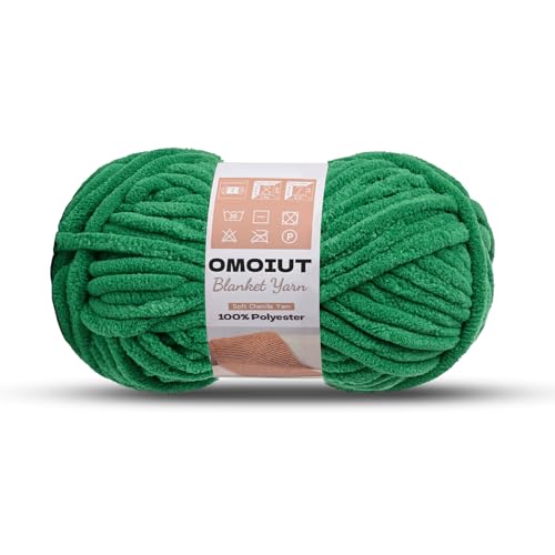 Image of Green Chunky Chenille Yarn for Crocheting, Soft Baby Blanket Yarn, Chunky Knit Blanket Crochet Yarn, #7 Super Bulky, 3.5 oz /54.6 yds Fluffy Velvet Amigurumi Yarn
