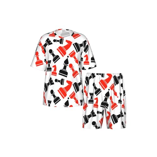 Pijama de ajedrez de dos piezas para hombre con acabados de alta costura 5