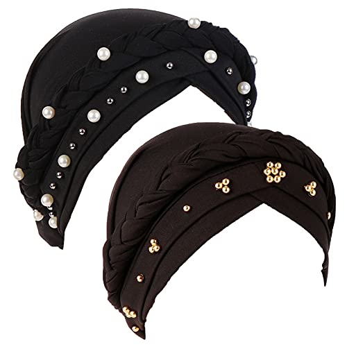 Qianmome Islamic Prayer Turban Hats Muslim Turban Inclusive Cap Women Double Color Hijab Braids Caps