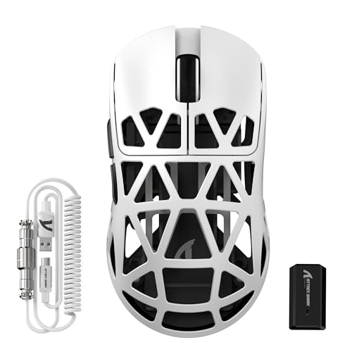Mouse Attack Shark R2Pro 45g Superleve em Liga de Magnésio, Sensor PixArt PAW3950, 42000 DPI, Taxa de Polling Sem Fio de 8KHz, Mouse Gamer 2.4G/BT/Com Fio, Programável com Cabo Espiral, PC/Mac, Branco