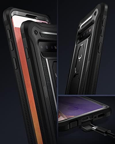 YOUMAKER Designed for Samsung Galaxy S10 Plus 6.4 inch (2019) Case with Built-in Screen Protector Kickstand Full Body Heavy Duty Shockproof Rugged Bumper Dual Layer Protector Rugged Phone Cover-Black