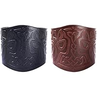 COSFAN Viking Thor's Hammer Brazalete De Cuero Puños De Brazo Vikingo Armadura De Brazo De Cuero En Relieve Brazalete Medieval Brazo Brazalete Retro Guardia Caballero LARP Protectores De Brazo