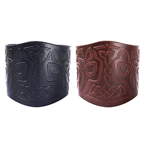 COSFAN Brassard En Cuir Thor Marteau Gaufré Poignet Manchette Chevalier Médiéval Armure Viking LARP Brassards Wrap Gantelet Brassard Cosplay Punk Brassards Chevalier Armure Pour Femmes Hommes Cover