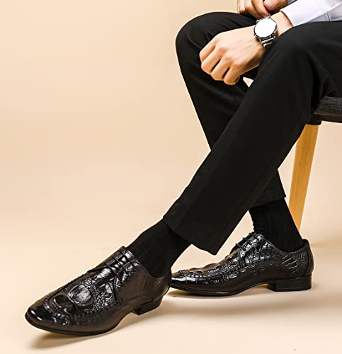 Santimon Men's Oxfords Derby Shoes Dress Wing Tip Lace-Up Genuine Leather Crocodile Texture Brogue Comfort Formal Black 5.5 Us #TOP5