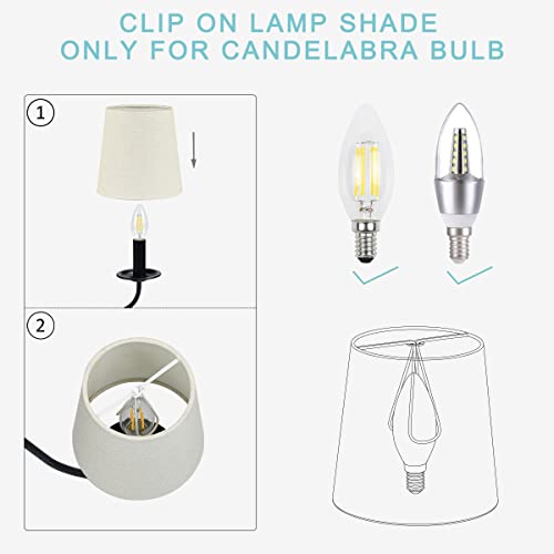 Lampwell Valo Clip-On Chandelier Fabric Lamp Shades,Set Of 6,Small Barrel,5.2"×4"×H5.2",Linen, Handmade,Traditional Decorative, Beige #TOP4