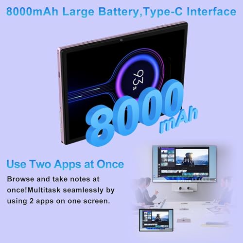 Image of 2026 Android 15 Tablet, 10.1 inch IPS HD Tablet with Keyboard & Mouse, 30GB RAM+128GB ROM (Expand to 1TB), Widevine L1, 8000mAh Battery, 5MP+8MP Dual Camera, 2.4G /5G WiFi, Bluetooth 5.0, GPS - Metal Black