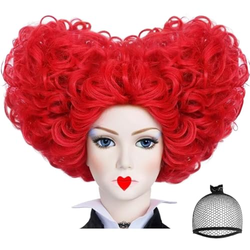 IMEYLE Red Cosplay Wig for Women Short Curly Wigs with Heart Bun Synthetic Hair Wigs for Halloween Costume Party + Wig Cap