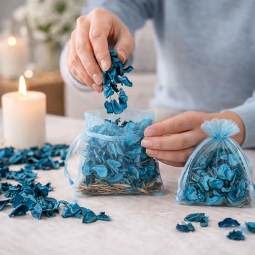 Image of Decorative Vanilla Scented Dried Flowers Home Fragrance Sachet of Petal Potpourri Bags (Blue, 130gm)