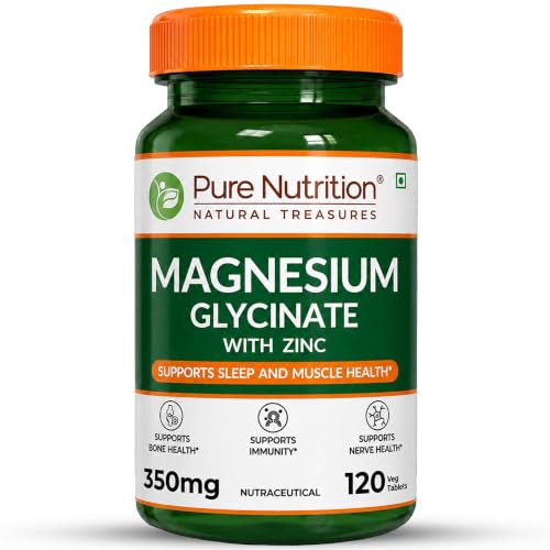 Image of Pure Nutrition Magnesium Glycinate with Zinc Supplement | High Absorption Magnesium Supplement for Bone, Muscle & Nerve Vitality | Supports Calm, Sleep Quality & Cramp Relief - 120 Tablets
