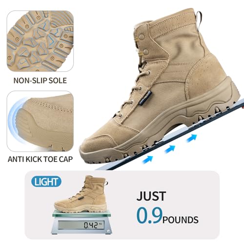 FREE SOLDIER Men's Tactical Hiking Boots 6 Inches Lightweight Breathable Work Boots Military Desert Boots（Tan 7）2