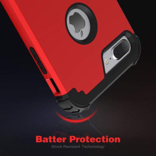 Idweel Iphone 8 Plus Case, Iphone 7 Plus Case With Tempered Glass Screen Protector, 3 In 1 Shockproof Slim Hybrid Heavy Duty Hard Pc Cover Soft Silicone Rugged Bumper Full Body Case, Red #TOP3