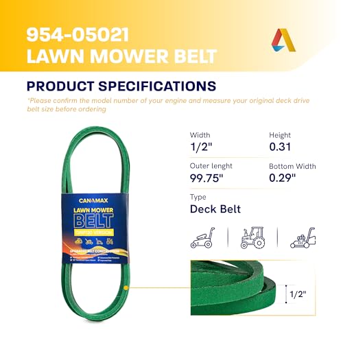 Image of [Upgraded Grip120] Canamax 954-05021 Mower Deck Belt - for Cub Cadet Troy Bilt Super Bronco MTD Craftsman Lawn Tractor - Replaces 754-05021 490-501-C062 490-501-M062 | Aramid Cord | 99.75 inch x 0.5 inch