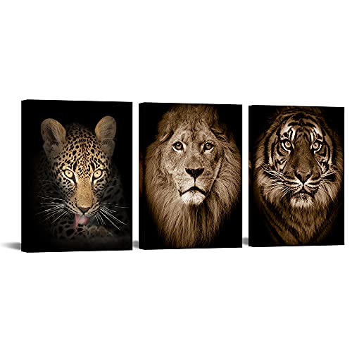 VANSEEING Leinwandbild, Motiv: wilde Tiere, Leopardenmuster, Löwe, Tiger, Gemälde, Poster, Wildtiere, Kunstdrucke, Fierce Beast, Wanddekoration, gespannt und gerahmt, 30.5 x 40.6 cm, 3 Stück Cover