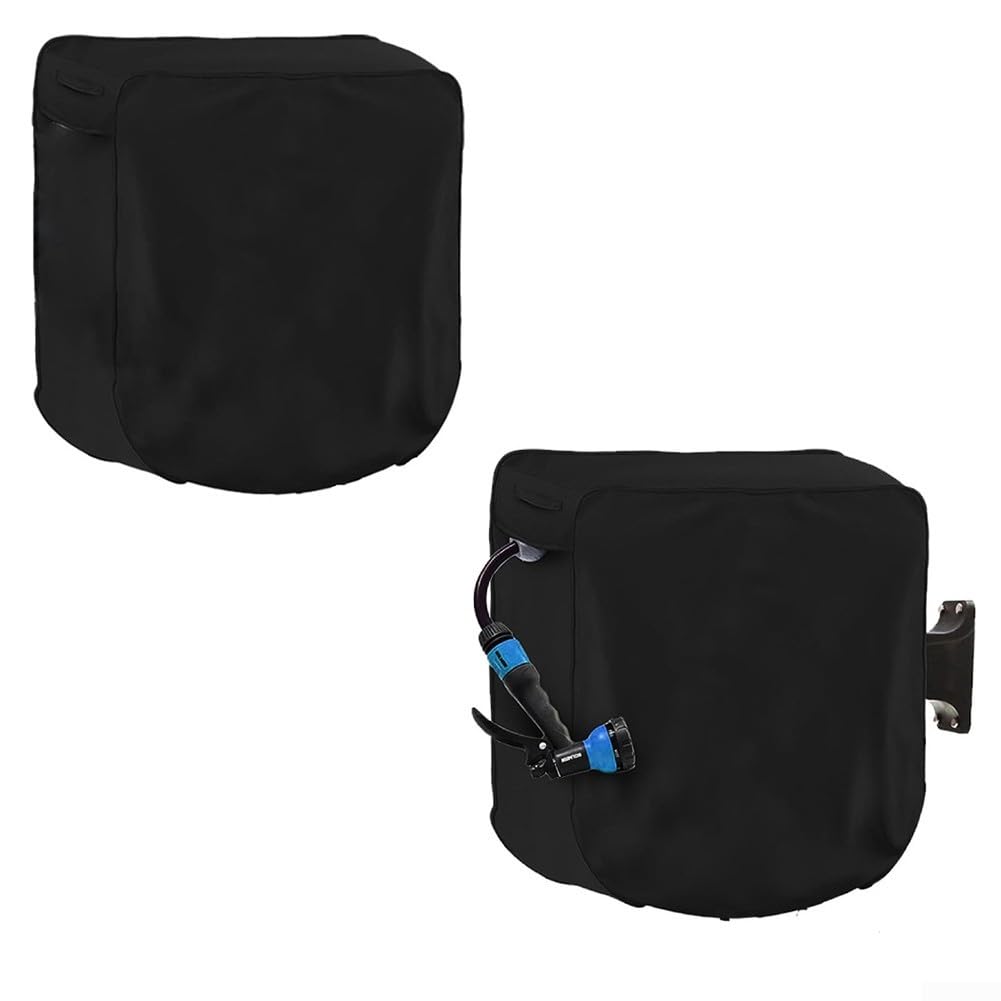 Cubierta retráctil para carrete de manguera de jardín, 60 x 60 x 45 cm, funda protectora de tela Oxford impermeable para mangueras de 10-40 m con bolsa de cordón, protección contra el sol, la lluvia