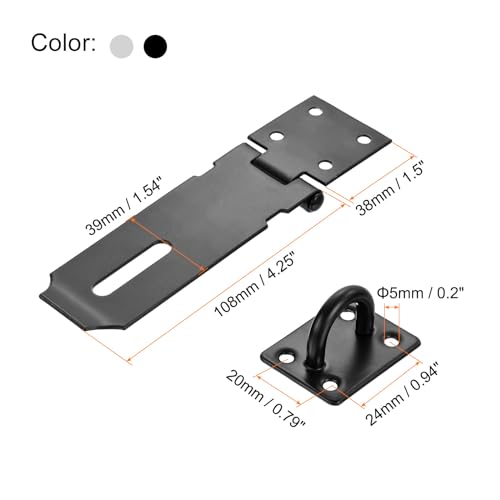 Image of PATIKIL 4 Inch Door Hasp Latch, Stainless Steel Barn Door Security Padlock Hasp Lock Latch for Door Window Drawer Toolbox Garage, Black Silver