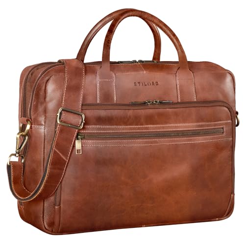 Serviette XL en cuir STILORD Dawson, un grand sac d'affaires marron élégant et résistant