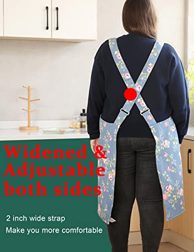 Apronner Big Plus Size Aprons For Women With Pockets Cotton Linen Baking Kitchen Cooking Rose Flower #TOP3