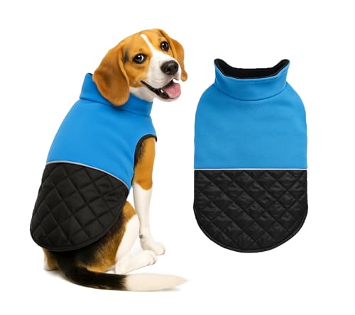 Image of The Pets Company Dog Winter Coat Jacket, Clothes, Windproof, Light Weight, Washable, Ultra Warm Thick Fleece Lined Dog Vest for Cold Weather Protection, (Reversible Blue, Medium - 20 Inch)