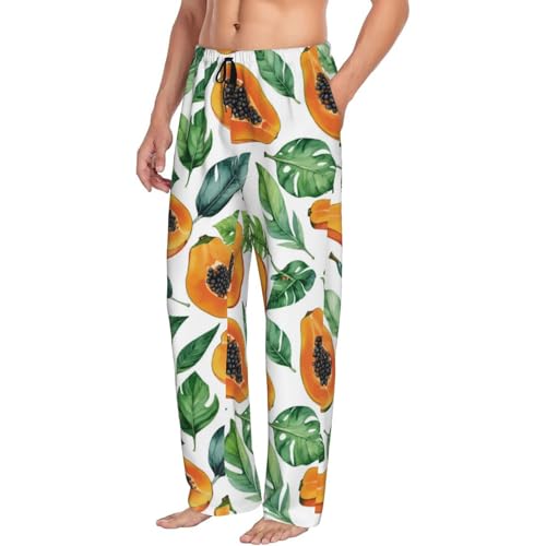 Papaya Palm Leaves Mens Pj Pants,Soft Men Lounge Pants,Mens Pajama Pants Bottoms,Sleep Pants For Men