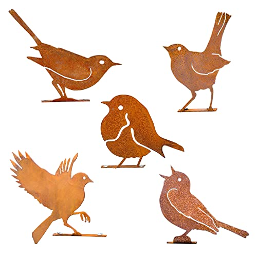 5PCS Oiseaux Rouillés avec Vis Oiseaux Jardin Silhouette Décoration Déco Métal Rouillé Jardin Yard Art Metal Birds Ornements de Oiseaux Patio Yard Paysage