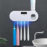 Hoquare Wall Mounted Toothbrush Holder, Electric Toothbrush Holder with Toothpaste Dispenser, UV Toothbrush Sanitizer Case for Bathroom, No Drilling Smart Clean Toothbrush Organizer with 5 Brush Slots