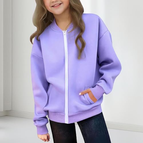 DDAPJ pyju Girls Bomber Jackets Full Zipper Fleece Sweatshirts Fall Winter Fashion Long Sleeve Casual Coat with Pockets2
