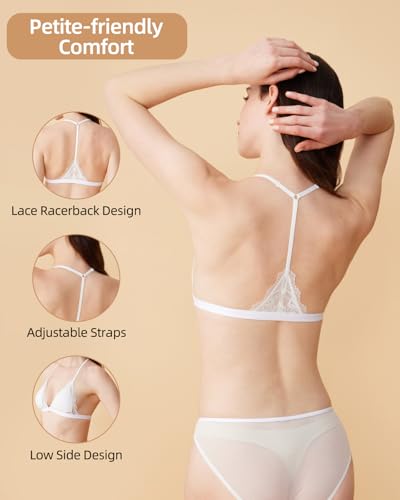Lace Racerback Wireless Bra for Small Chest Front Closure Triangle Bralette for AAA/AA/A Cup Petite Women 16–403