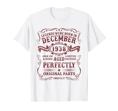 Clásico 1938 Vintage 1938 Las Leyendas Nacen Diciembre 1938 Camiseta