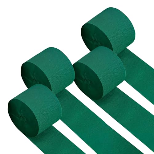 Image of 4 Green Crepe Paper Streamers, 328ft Pack of Party Decorations | Each roll is 82 ft long and 1.8 Inch wide ideal for Birthday Party Decor, Eco friendly Decor and St.Patrick's Day