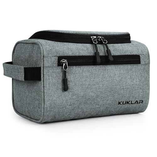 Image of KUKLAR Large Travel Toiletry Bag for Men, Water-Resistant Canvas Dopp Kit with Front Zipper Pocket, Portable Bathroom Hygiene & Grooming Organizer Bag for Vacation & Gym(Light Grey)