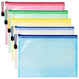 Mesh Zipper Pouch Bags - 5 Pack Waterproof Zipper Bags 13.2 x 9.4 Inch Clear Mesh Storage Pouches Assorted Colors for Home, Office, School, Travel, Puzzles, Board Game, Cosmetic, Accessories