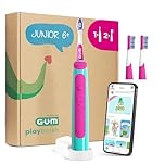 GUM Playbrush JUNIOR 6+ spazzolino elettrico | app di gioco interattiva | 2 modalità di spazzolamento | setole extra morbide | batteria 8 settimane | 1x spazzolino sonico | 2 testine extra | Rosa