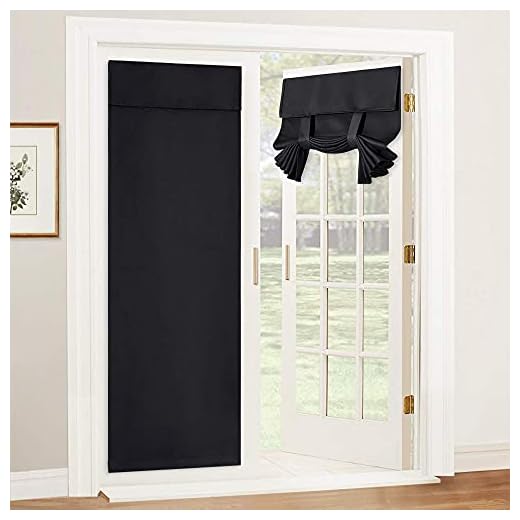 RYB HOME Blackout Door Curtain - Tricia Window Door Shades Thermal Insulated Light Block French Door Curtain Tie up Shades Energy Efficient Double Door Blind, 26 x 69 inches, Black, 1 Panel