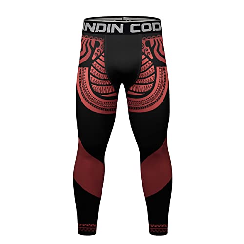 Red Plume Men's Sports Compression Pants Tights Baselayer Workout Cool Dry Long Running Leggings for Cycling Yoga Basketball (EE,M)